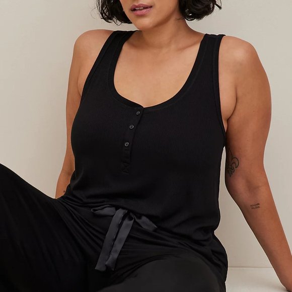 torrid Other - 🆕 Torrid Black Super Soft Ribbed Henley Scoop Neck Sleeveless Sleep Tank Top